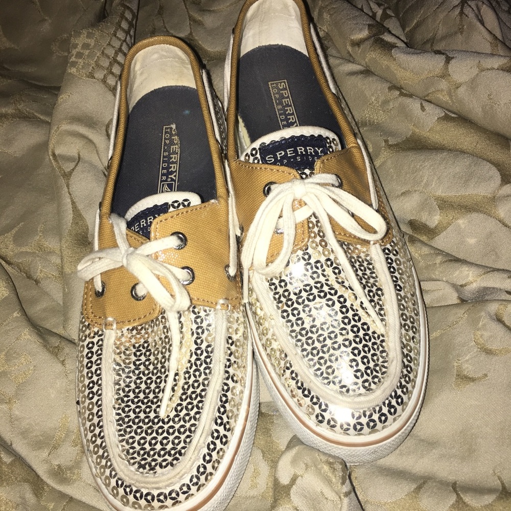Sperry Top Sider Silver Sequins Lace-up Size 8.5 M